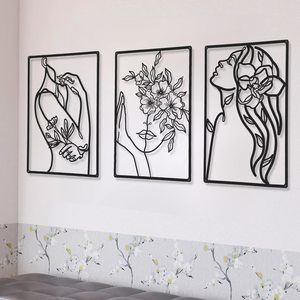 3 Pieces Metal Minimalist Abstract Woman Wall Art Line Drawing Wall Art Decor🤪